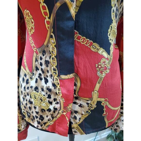 Color Fx Womens Multicolor 100% Silk Collared Long Sleeve Button Down Shirt L - Picture 4 of 13